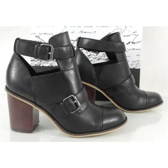 Kensie Cameron High Heel Sandals Booties Cut Out Details Leather Black Size 8