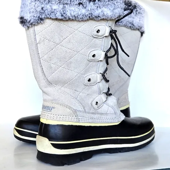 Khombu Emily Women's Gray Ankle Snow Boots Size 9 Winter Casual Faux Fur Trim