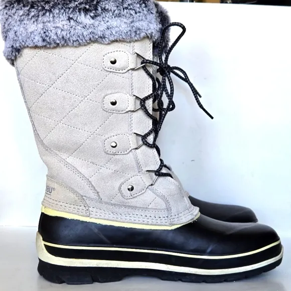 Khombu Emily Women's Gray Ankle Snow Boots Size 9 Winter Casual Faux Fur Trim