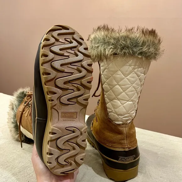 Khombu Tall Brown/Cream Color Lace-Up Rain/Snow Boots