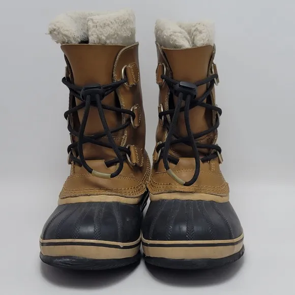 Kids Sorel Caribou Fleece-Trimmed Waterproof Faux Fur Rubber Duck Snow Boot Sz 4