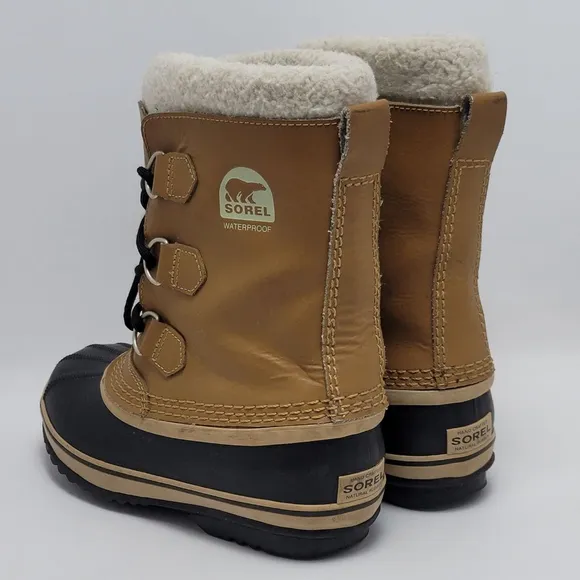 Kids Sorel Caribou Fleece-Trimmed Waterproof Faux Fur Rubber Duck Snow Boot Sz 4