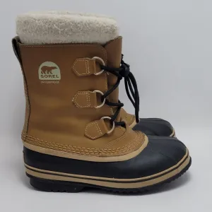 Kids Sorel Caribou Fleece-Trimmed Waterproof Faux Fur Rubber Duck Snow Boot Sz 4