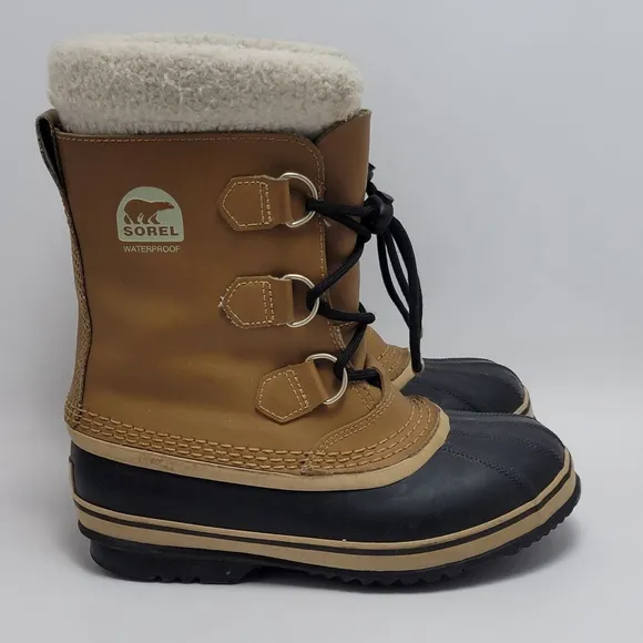 Kids Sorel Caribou Fleece-Trimmed Waterproof Faux Fur Rubber Duck Snow Boot Sz 4