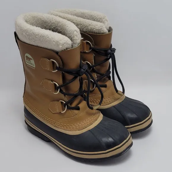 Kids Sorel Caribou Fleece-Trimmed Waterproof Faux Fur Rubber Duck Snow Boot Sz 4