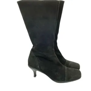 Kitten Heel Boots Vintage La Canadienne Women's Black Suede Square Toe sz 10 M