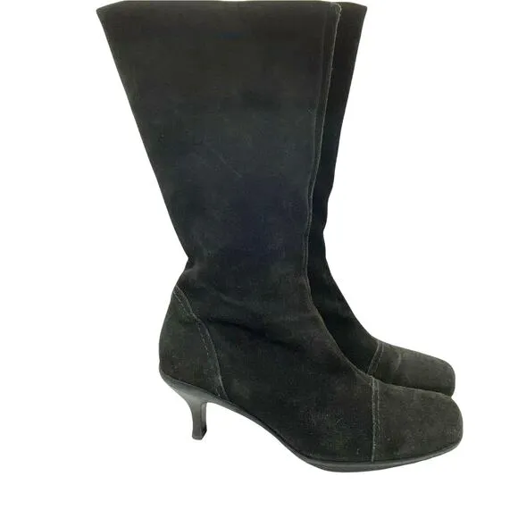 Kitten Heel Boots Vintage La Canadienne Women's Black Suede Square Toe sz 10 M