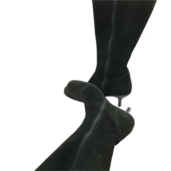 Kitten Heel Boots Vintage La Canadienne Women's Black Suede Square Toe sz 10 M