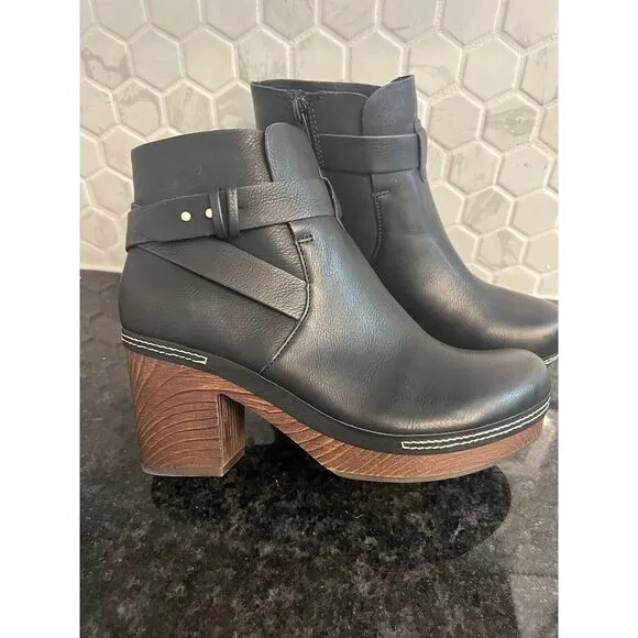 Kork-Ease Ankle Bootie Leather Black‎ Block Heel Women's 7.5 Trisha retail $230