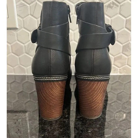 Kork-Ease Ankle Bootie Leather Black‎ Block Heel Women's 7.5 Trisha retail $230