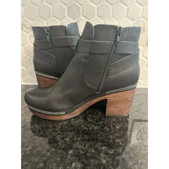 Kork-Ease Ankle Bootie Leather Black‎ Block Heel Women's 7.5 Trisha retail $230