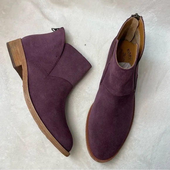 Kork-Ease‎ Ryder Short Ankle Boots Purple leather block heels NWOT B 215