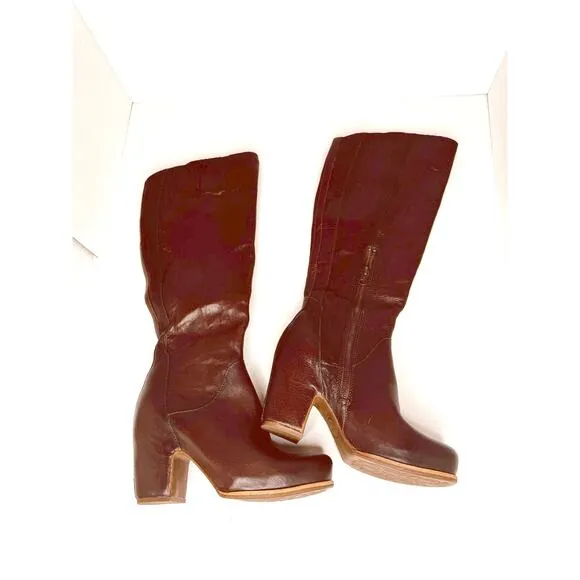 KORK-EASE Women's Chic western  Solay Brown Leather High Boot size 7