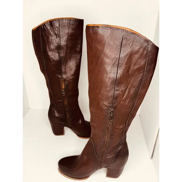KORK-EASE Women's Chic western  Solay Brown Leather High Boot size 7