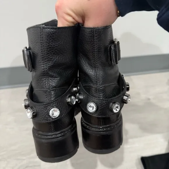 Kurt Geiger Combat Boots London Stinger in Black Leather Embellishments