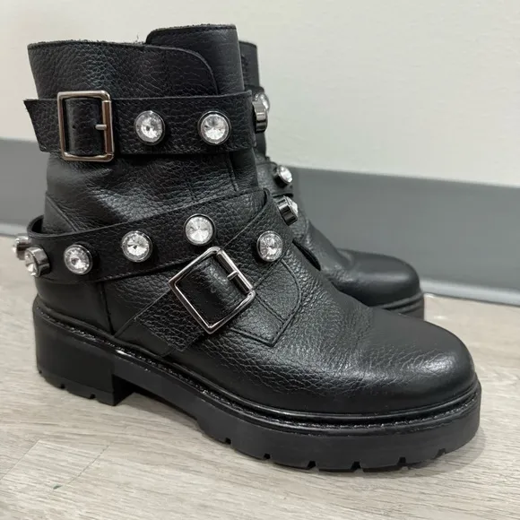 Kurt Geiger Combat Boots London Stinger in Black Leather Embellishments