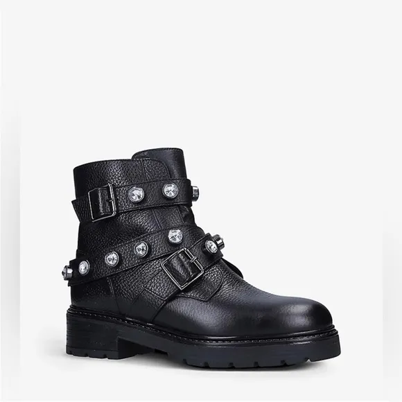 Kurt Geiger Combat Boots London Stinger in Black Leather Embellishments
