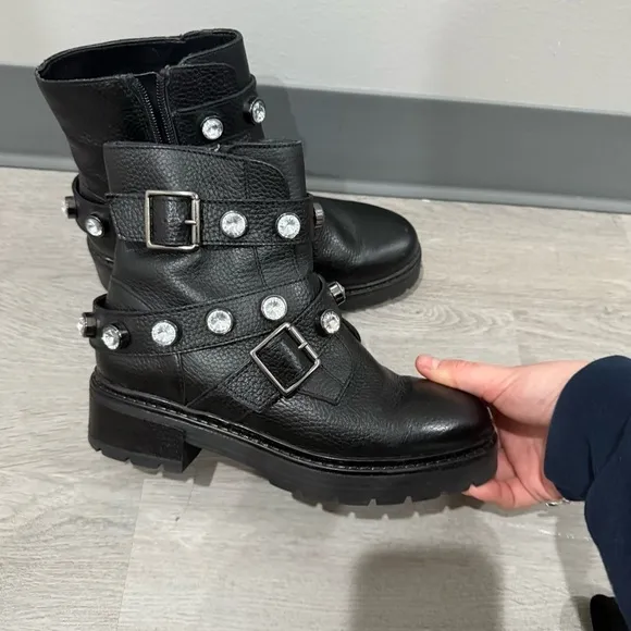 Kurt Geiger Combat Boots London Stinger in Black Leather Embellishments