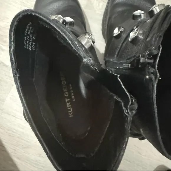 Kurt Geiger Combat Boots London Stinger in Black Leather Embellishments