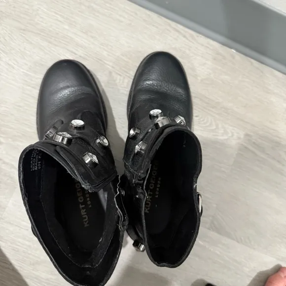 Kurt Geiger Combat Boots London Stinger in Black Leather Embellishments