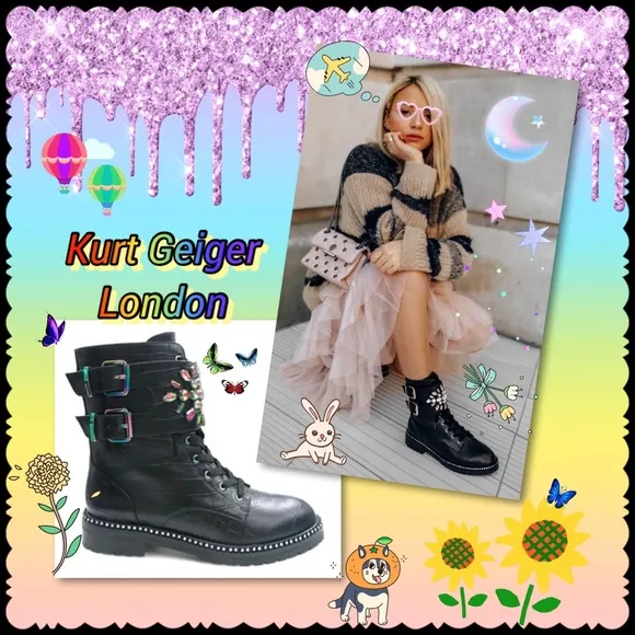 Kurt Geiger London “Stoop” Embellished Biker/Combat Boots