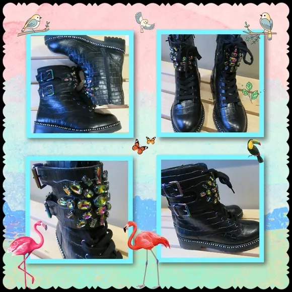 Kurt Geiger London “Stoop” Embellished Biker/Combat Boots