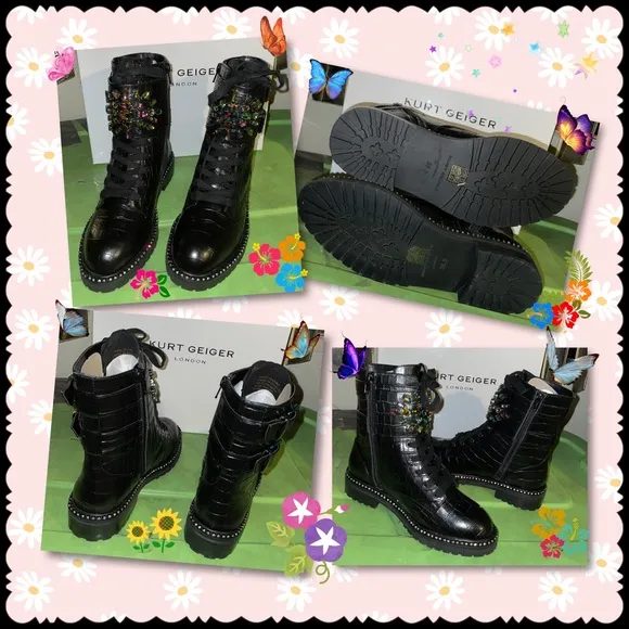 Kurt Geiger London “Stoop” Embellished Biker/Combat Boots