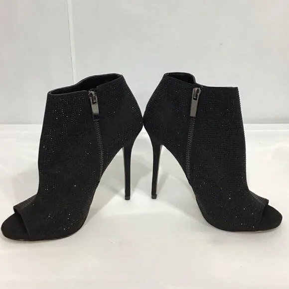 Kurt Keiger Black Giddy Embellished Open Toe 120mm Stiletto Heel Boots