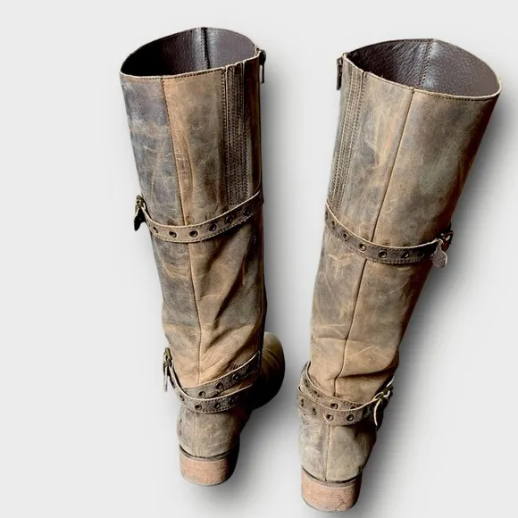 l e a t h e r :: Distressed Tall Leather Riding Boots
