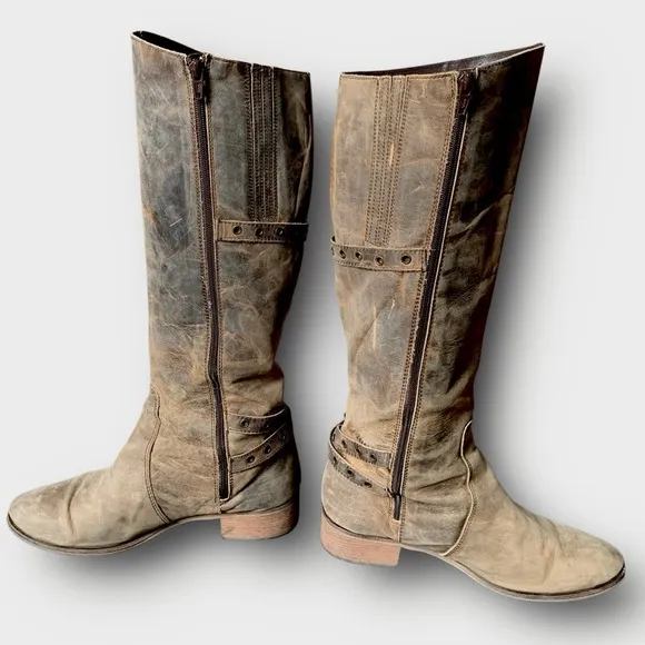 l e a t h e r :: Distressed Tall Leather Riding Boots