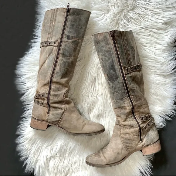 l e a t h e r :: Distressed Tall Leather Riding Boots