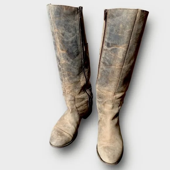 l e a t h e r :: Distressed Tall Leather Riding Boots