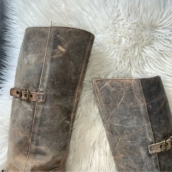 l e a t h e r :: Distressed Tall Leather Riding Boots