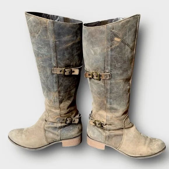 l e a t h e r :: Distressed Tall Leather Riding Boots