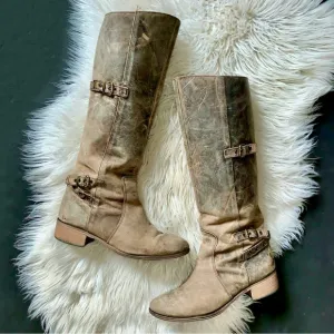 l e a t h e r :: Distressed Tall Leather Riding Boots