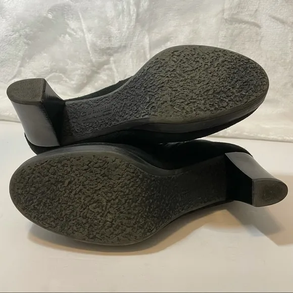 La Canadienne Oliver Waterproof Suede Bootie Black Ankle Boots Stacked Heel 7