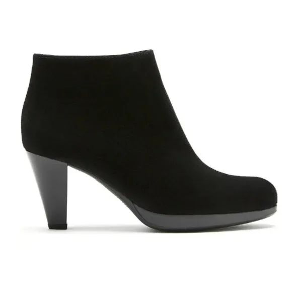 La Canadienne Oliver Waterproof Suede Bootie Black Ankle Boots Stacked Heel 7