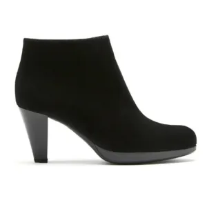 La Canadienne Oliver Waterproof Suede Bootie Black Ankle Boots Stacked Heel 7