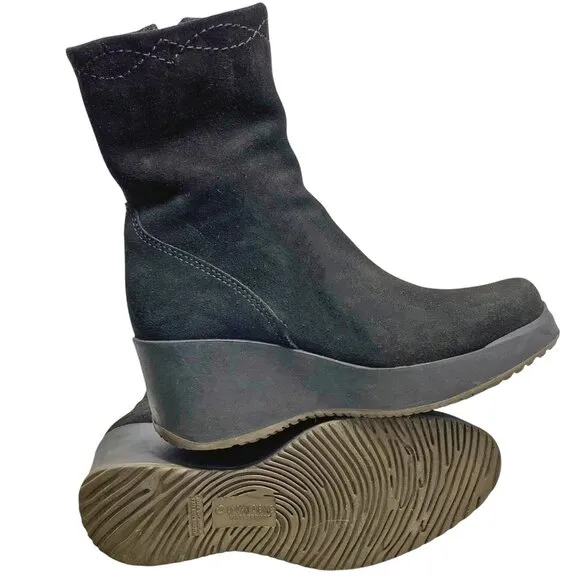 La Canadienne ‎ Orly Black Suede Platform Wedge Waterproof Boots