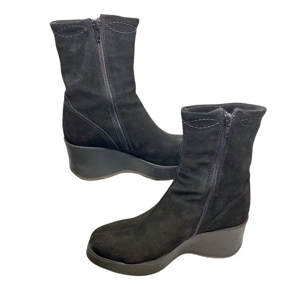 La Canadienne ‎ Orly Black Suede Platform Wedge Waterproof Boots
