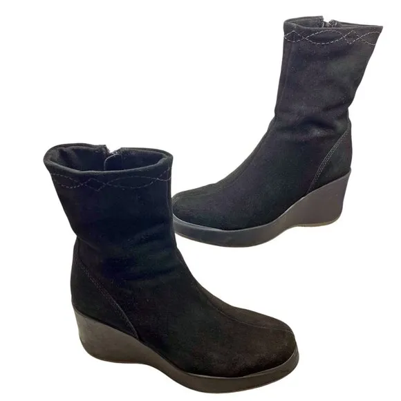 La Canadienne ‎ Orly Black Suede Platform Wedge Waterproof Boots