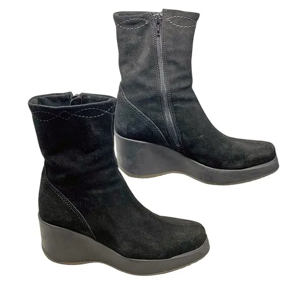 La Canadienne ‎ Orly Black Suede Platform Wedge Waterproof Boots