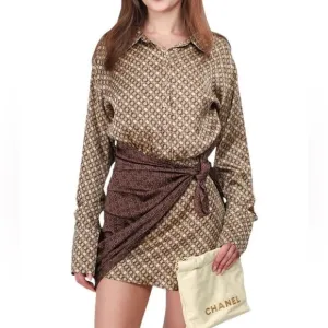 L'ACADEMIE The Kamille Mini Dress in Tan &amp; Brown Chain XS
