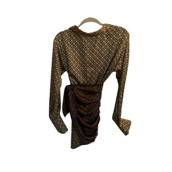 L'ACADEMIE The Kamille Mini Dress in Tan &amp; Brown Chain XS