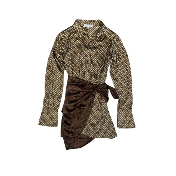 L'ACADEMIE The Kamille Mini Dress in Tan &amp; Brown Chain XS
