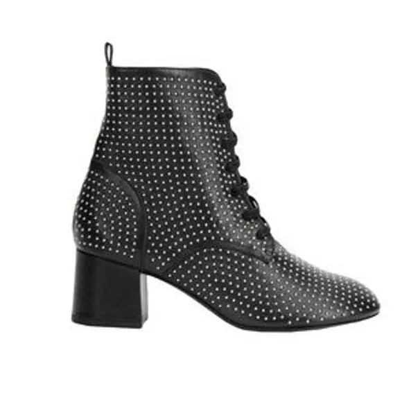 Laceup Black Studs Ankle Bootie Italian Designer Boot SIZE 6 Steampunk $415 NEW