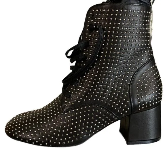 Laceup Black Studs Ankle Bootie Italian Designer Boot SIZE 6 Steampunk $415 NEW