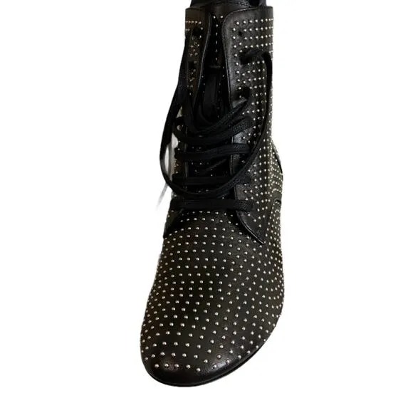 Laceup Black Studs Ankle Bootie Italian Designer Boot SIZE 6 Steampunk $415 NEW