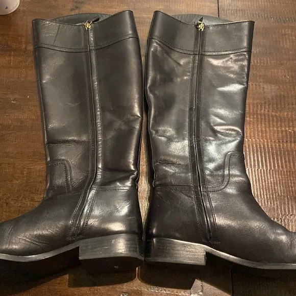 Ladies Tory Burch Black Leather Zip up Riding Boots size 9