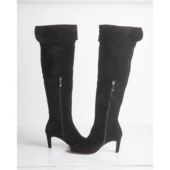 L'Agence Womens Black Suede Thigh High Heeled Boots over knee US 8.5 EU 39 New